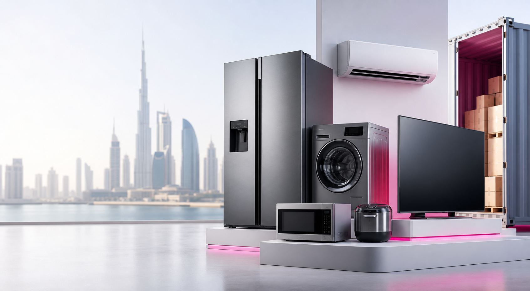 A collection of consumer electronics and home appliances for trade